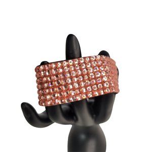 Womens Square Pink Rhinestone 6" Bracelet Silver Buckle Heart Clasp 1" Wide